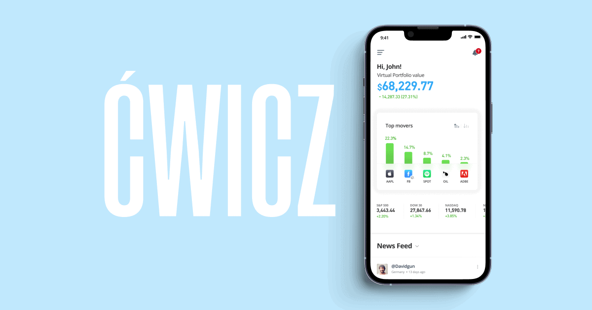 Interfejs konta demo eToro z wirtualnym portfelem