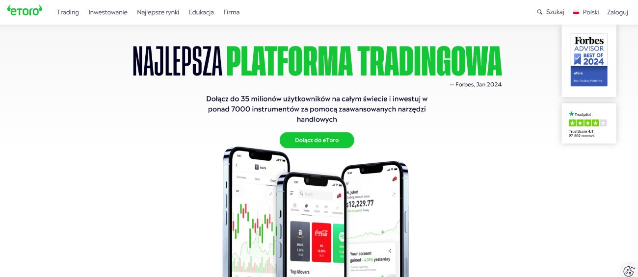 Strona główna eToro z zaznaczonym przyciskiem rejestracji Strona główna etoro z przyciskiem rejestracji