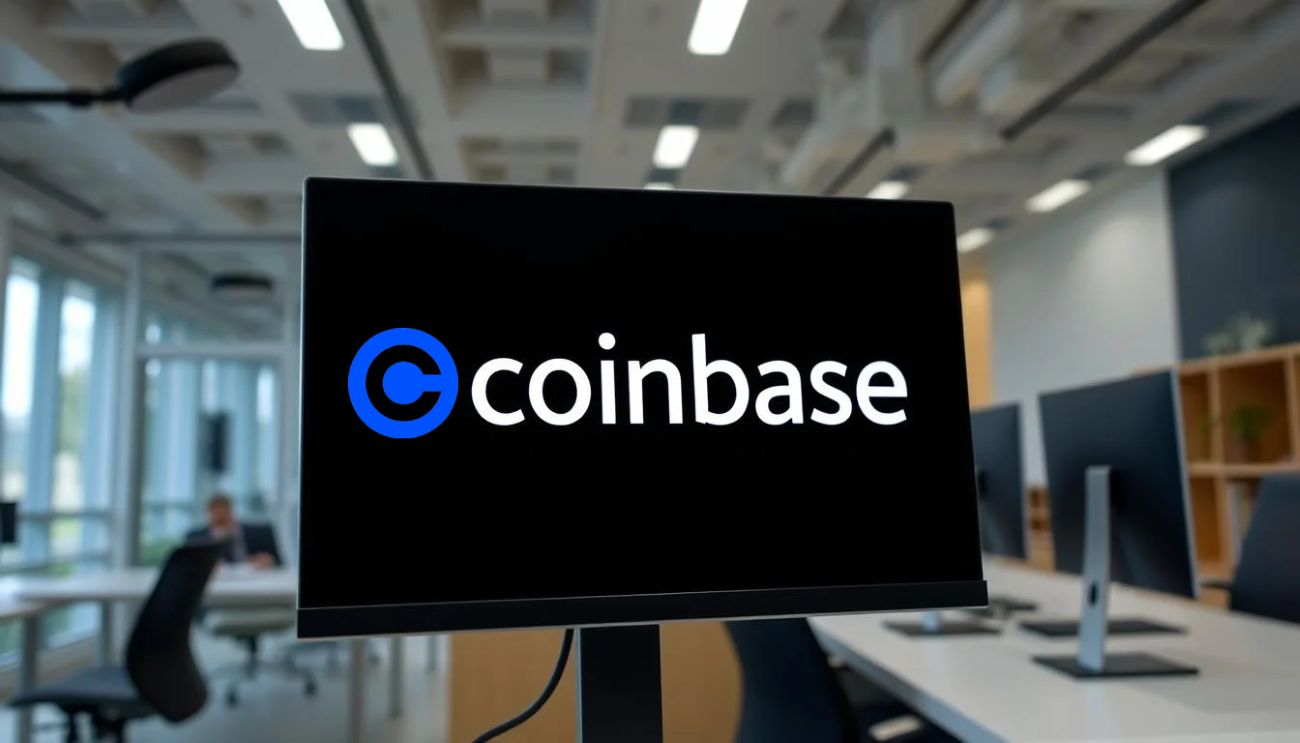 Logo Coinbase na ekranie komputera