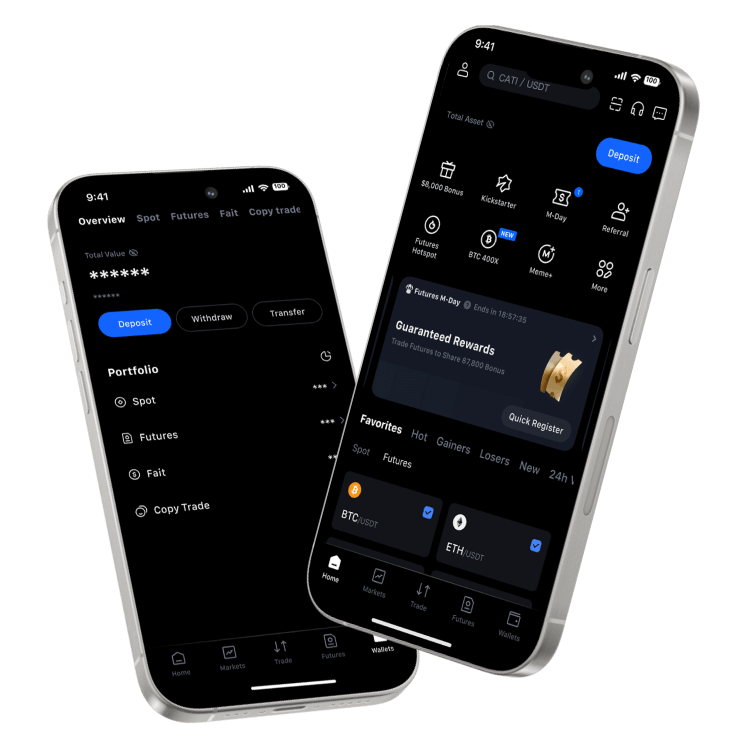 Aplikacja mobilna MEXC na smartfonie Aplikacja mobilna MEXC na smartfony