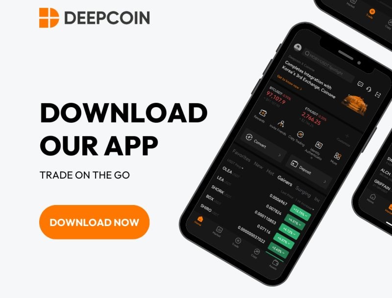 Interfejs użytkownika i aplikacja mobilna giełdy kryptowalut Deepcoin