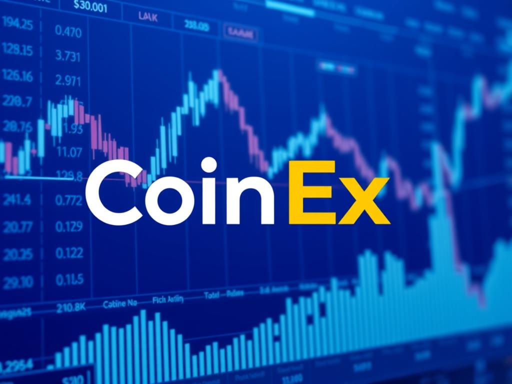 Logo giełdy kryptowalut CoinEx na tle wykresu