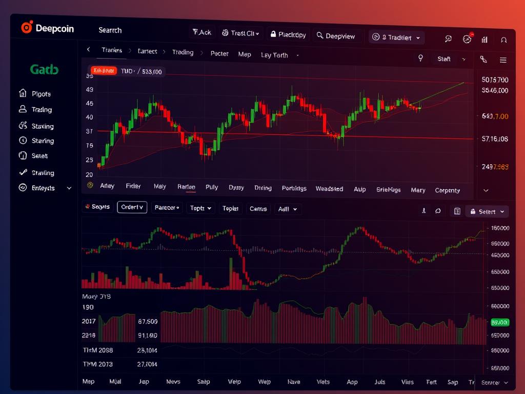 Platforma webowa giełdy kryptowalut Deepcoin z wykresami TradingView