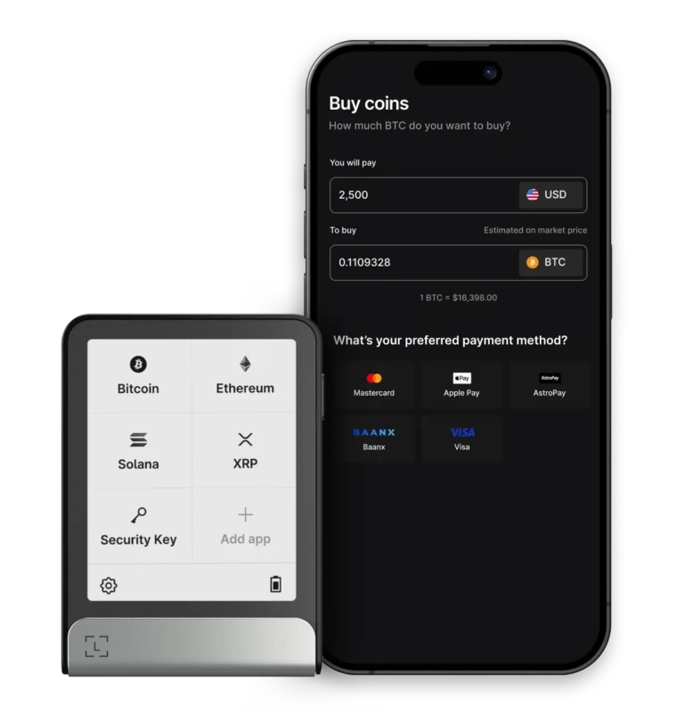 Aplikacja Ledger Live na smartfonie połączona z portfelem Ledger Flex