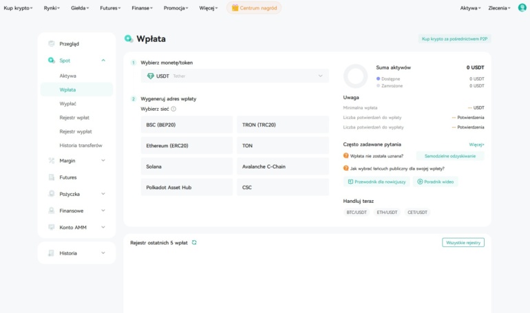Handel z depozytem zabezpieczającym na CoinEx