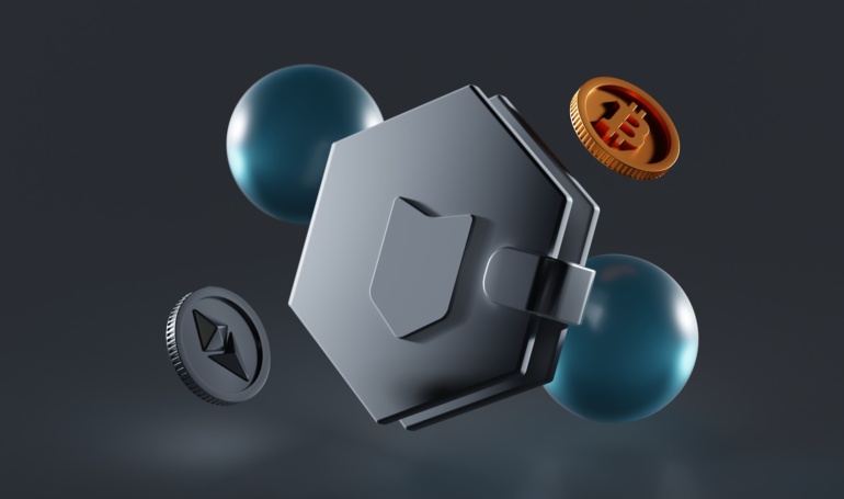 a metal object with a bitcoin coming out of it