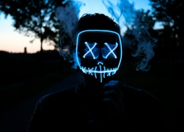 man wearing LED mask