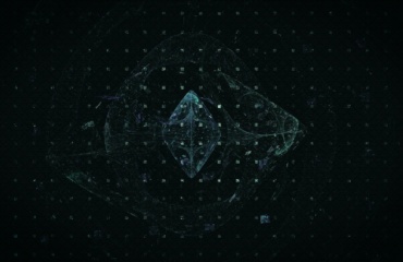 a black background with a blue and green design